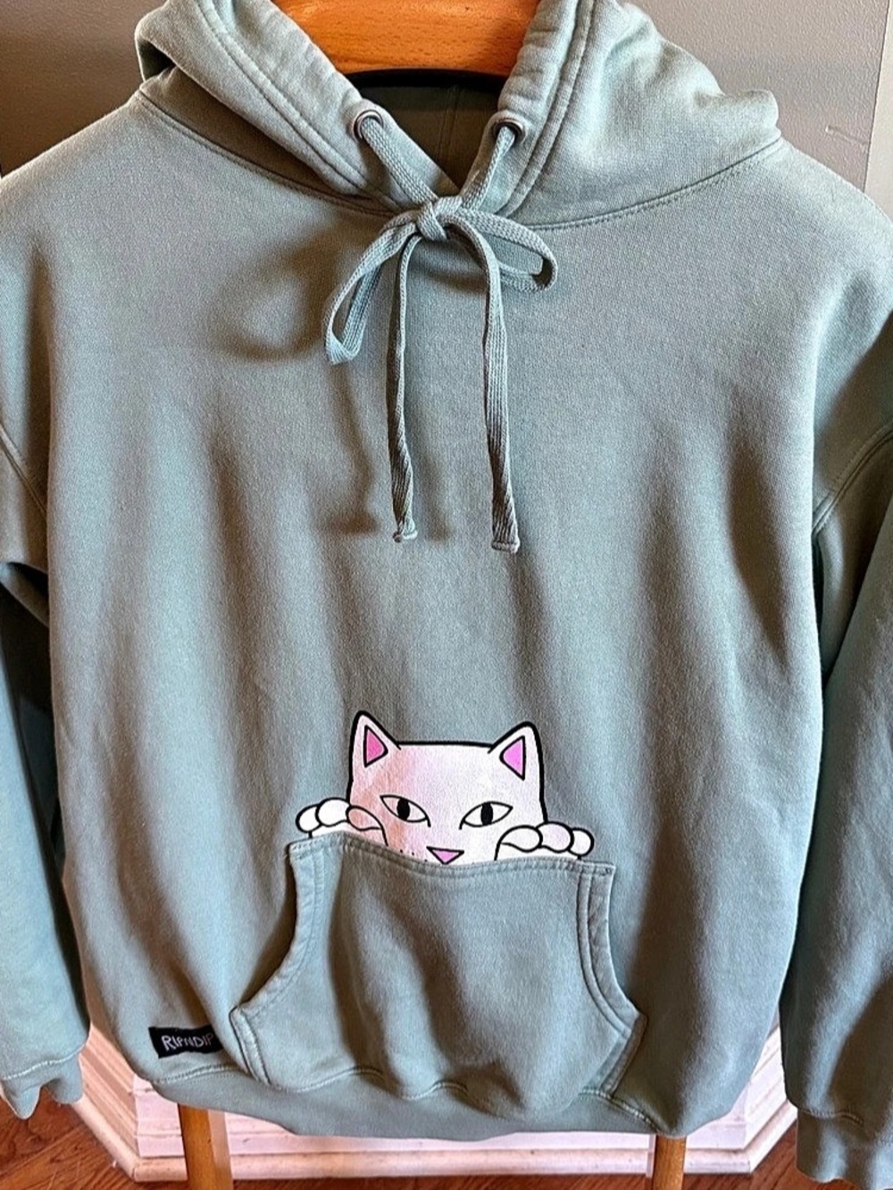 RIPNDIP Lord Nermal Peek-A-Cat Pocket Hoodie Sage Green XS Authentic